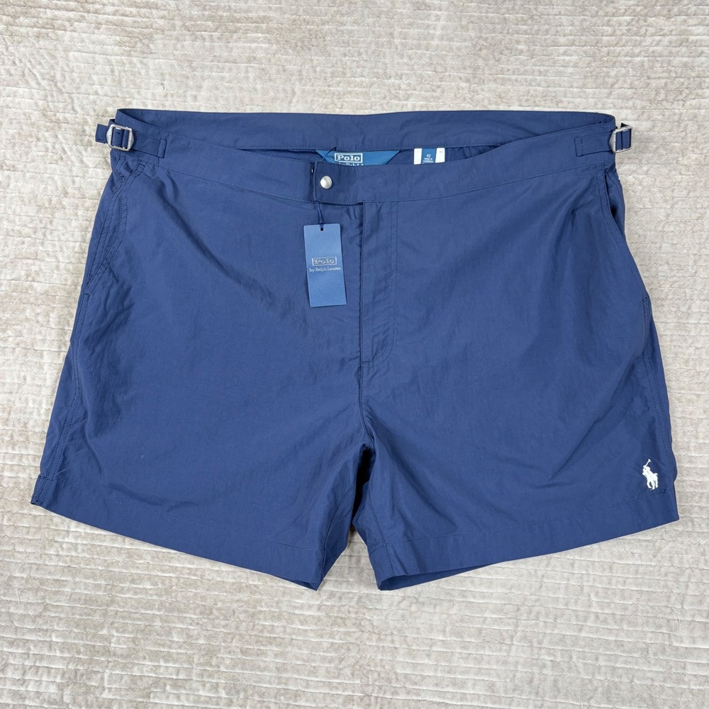 Polo Ralph Lauren Mens Navy Blue Swim Trunks Shorts Size 42 Adjustable Buckle